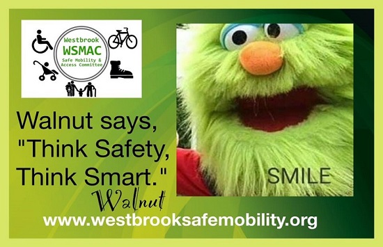 "Walnut", the WSMAC safety puppet, says "Think Safety, Think Smart"